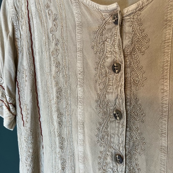 Ruby n Style Boho Dress beige button front Embroidered Tunic Y2K dress - Picture 7 of 7